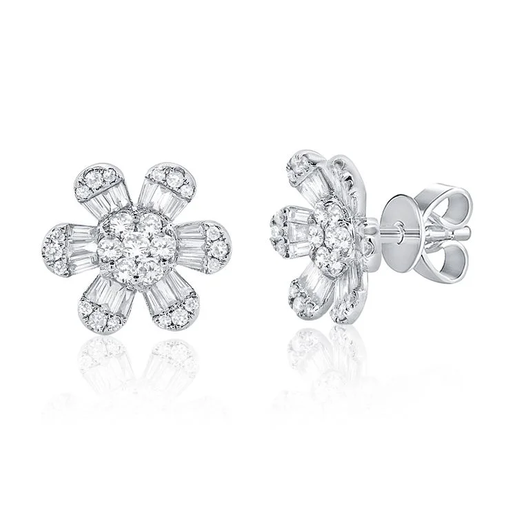 silver wedding band with engraving 14K White Gold Diamond Baguette Flower Earrings silver wedding band with engraving 14K White Gold Diamond Baguette Flower Earrings