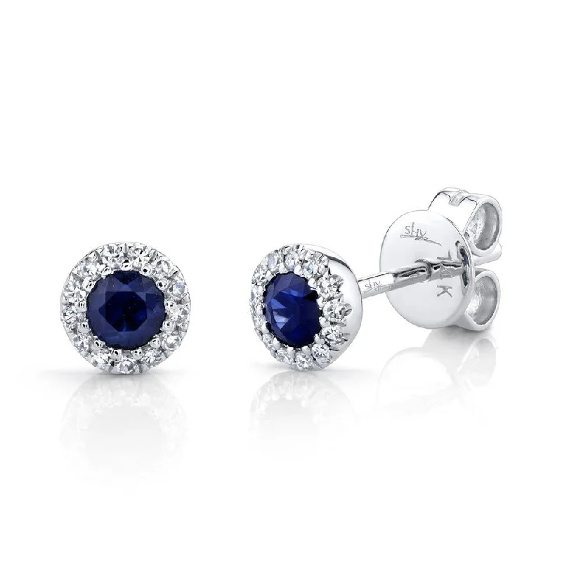 bohemian gemstone choker 14K White Gold Diamond + Blue Sapphire Earrings