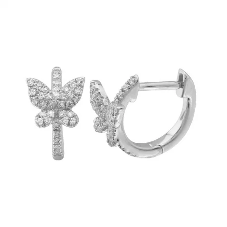 boho gold leaf ring 14k White Gold Diamond Butterfly Huggie Earrings
