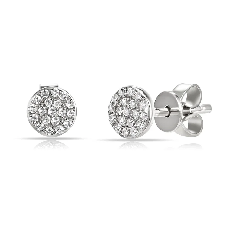 handmade antique silver bangle 14K White Gold Diamond Disc Stud Earrings