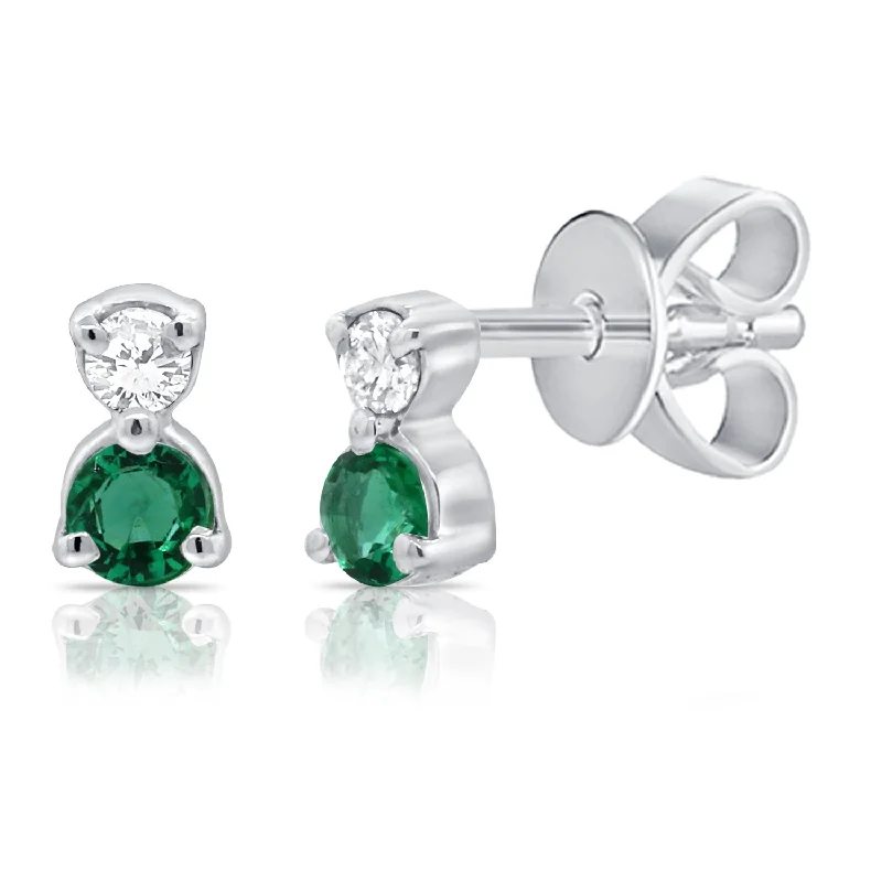 sparkling diamond drop earrings 14K White Gold Diamond + Emerald Mini Stud Earrings sparkling diamond drop earrings 14K White Gold Diamond + Emerald Mini Stud Earrings