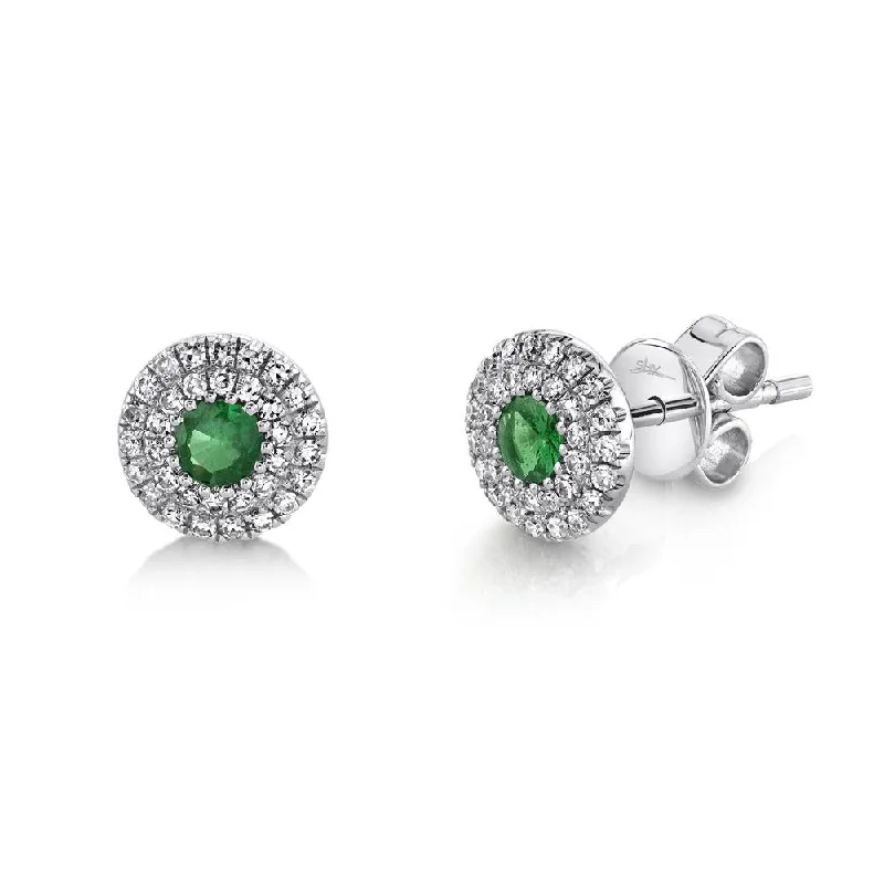 handcrafted gemstone drop earrings 14K White Gold Diamond + Green Garnet Earrings