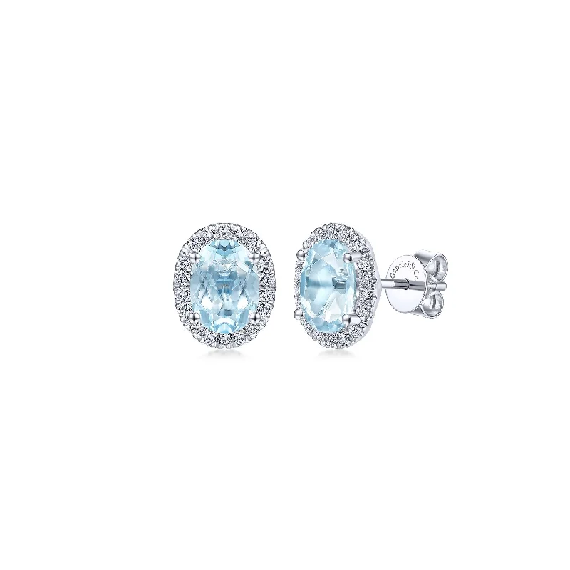 cubic zirconia stud earrings classic 14K White Gold Diamond Halo and Oval Aquamarine Stud Earrings cubic zirconia stud earrings classic 14K White Gold Diamond Halo and Oval Aquamarine Stud Earrings