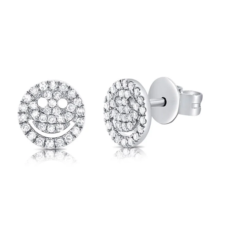 men’s sterling silver cufflinks 14k White Gold Diamond Happy Face Earrings