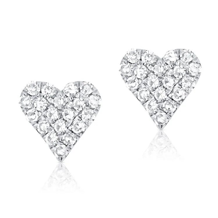petite diamond promise ring 14K White Gold Diamond Heart Stud Mini Earrings