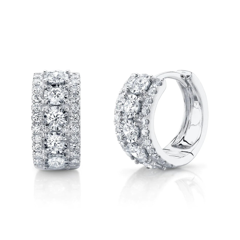 dainty gemstone chain bracelet 14K White Gold Diamond Huggie Earrings