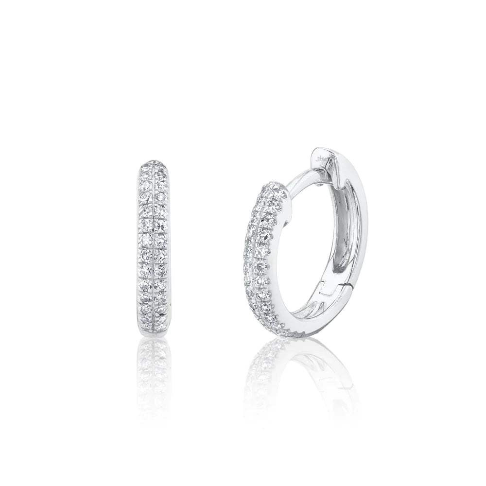 minimalist gold crescent moon necklace 14K White Gold Diamond Huggie Earrings