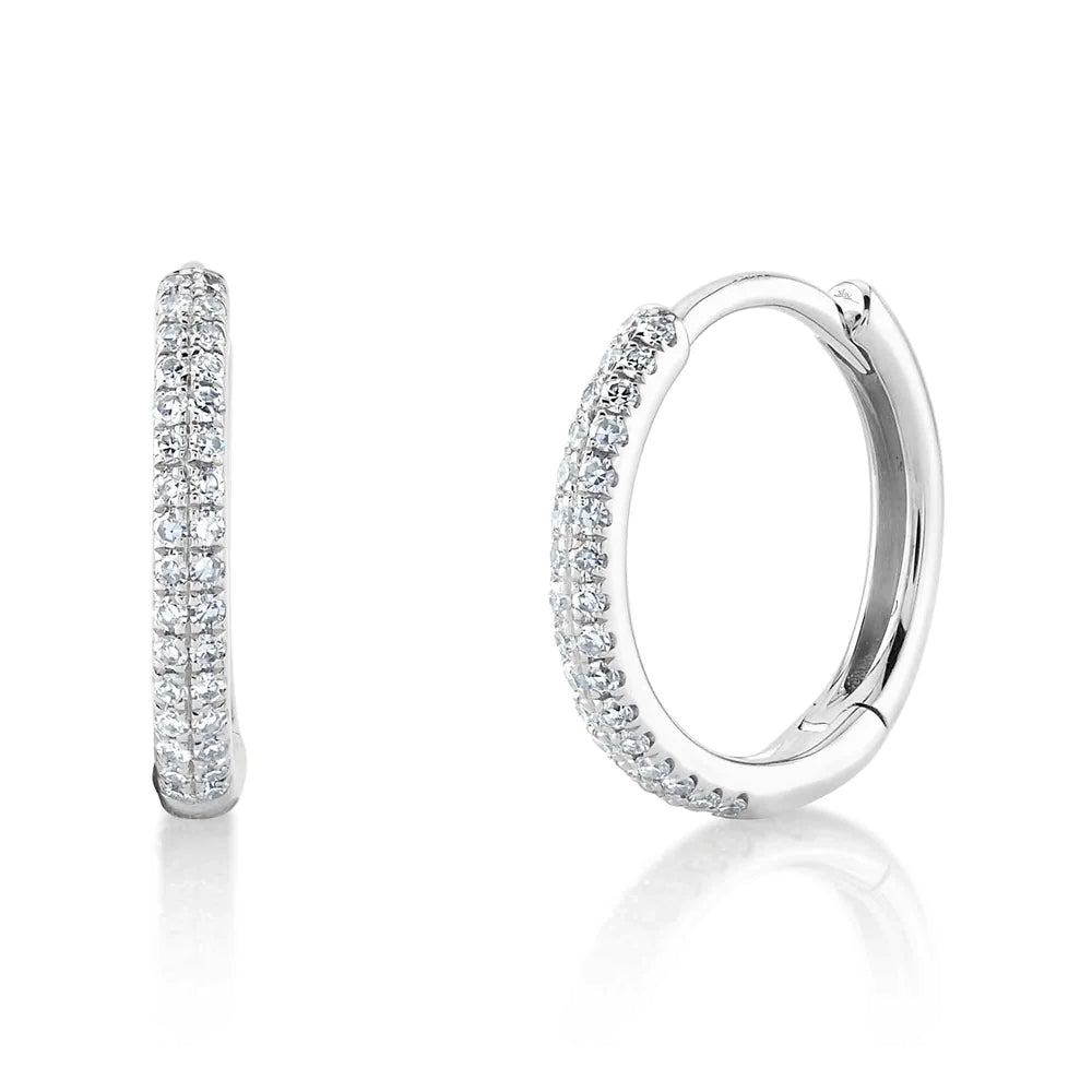 hammered gold signet ring 14K White Gold Diamond Huggie Earrings