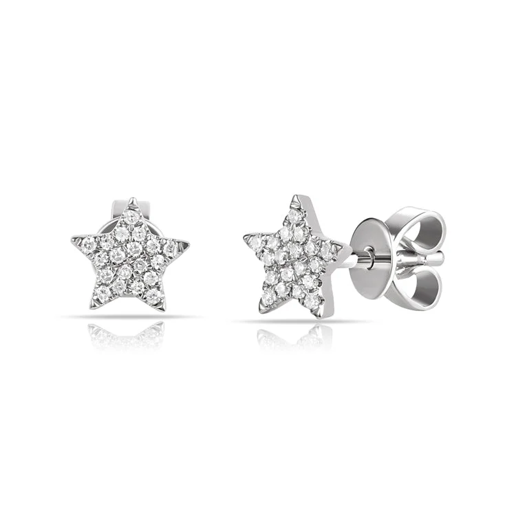 dainty pearl and diamond ring 14K White Gold Diamond Mini Star Earrings