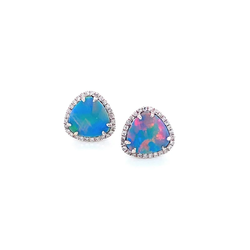 birthstone necklace for mom 14K White Gold Diamond + Opal Earrings