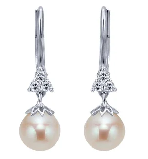 handmade braided hemp bracelet 14K White Gold Diamond + Pearl Drop Grace Earrings