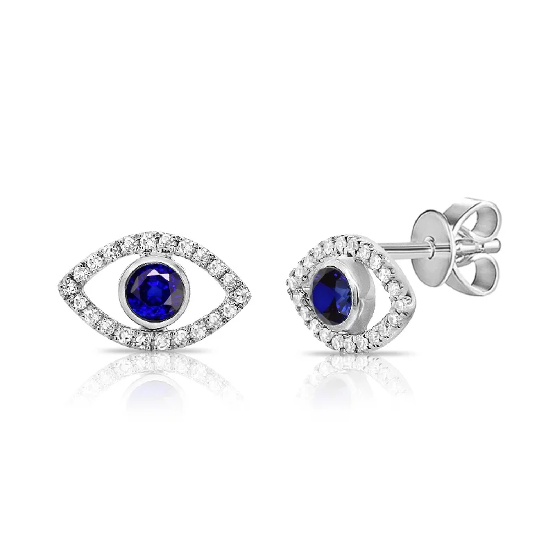 personalized zodiac birthstone necklace 14K White Gold Diamond + Sapphire Evil Eye Earrings personalized zodiac birthstone necklace 14K White Gold Diamond + Sapphire Evil Eye Earrings