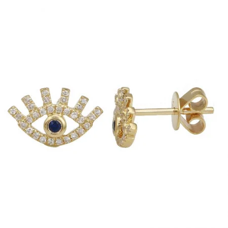 gold-plated snake chain bracelet 14K Yellow Gold Diamond + Sapphire Mini Evil Eyelash Earrings