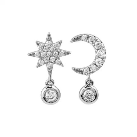 silver moon phase pendant 14k White Gold Moon & Star Diamond Stud Earrings