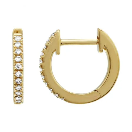ethical lab-grown diamond ring 14K Yellow Gold Single Row Diamond Huggies
