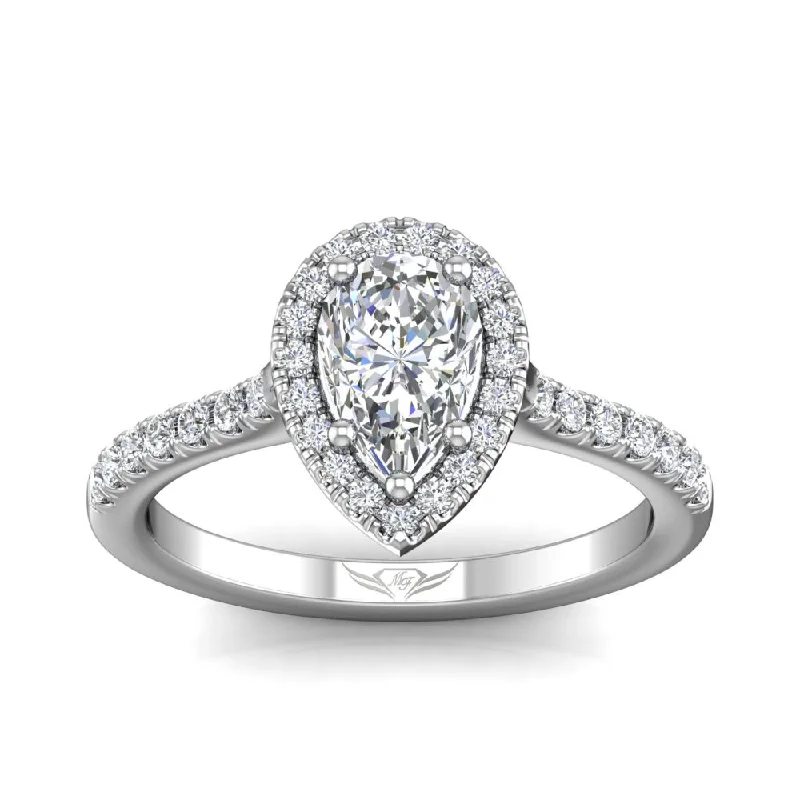 modern baguette diamond ring 14K White Pear Natural Diamond Halo Engagement Ring