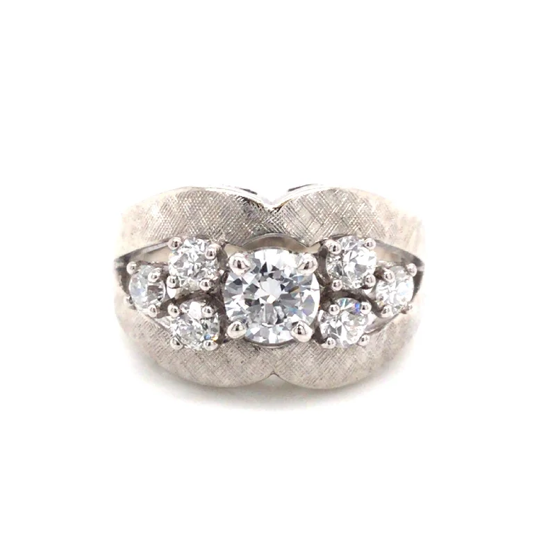 classic diamond hoop earrings 14K White Vintage Natural Diamond Ring Size 4.5