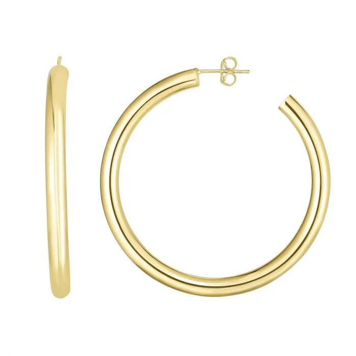 adjustable braided rope ring 14k Yellow 50mm Polished tube Hoop 4mm Earrings