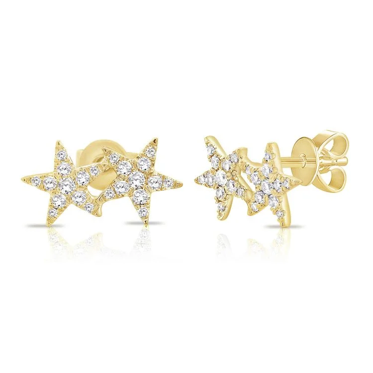 vintage sapphire necklace 14K Yellow Diamond Double Star Earrings