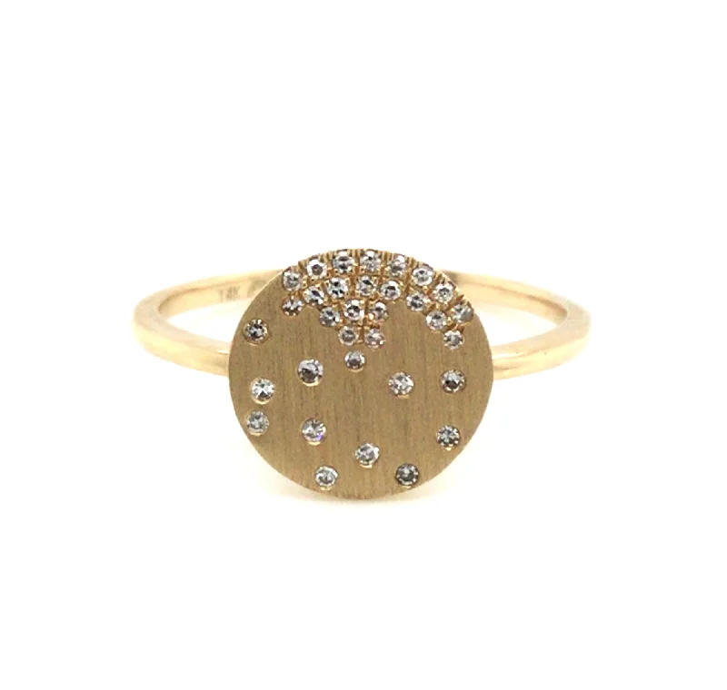 gold and turquoise statement ring 14K Yellow Disc Natural Diamond Ring Size 6.5