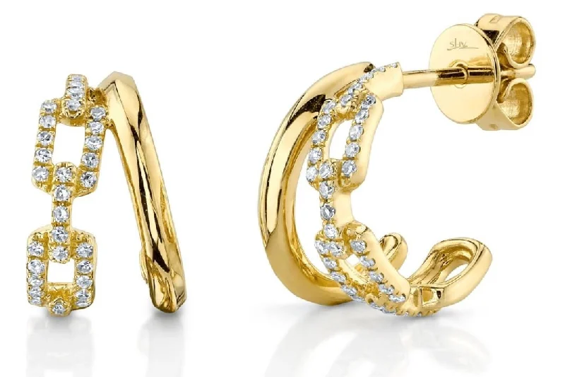 customized infinity bracelet 14K Yellow Gold Diamond Double Link Huggie Earrings