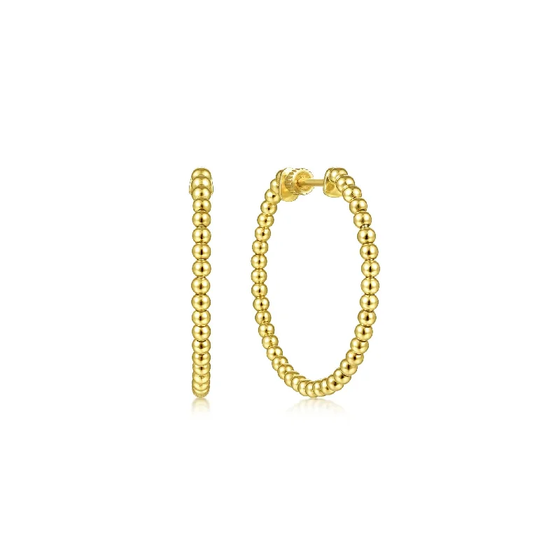 personalized couples necklace gold 14K Yellow Gold 30mm Beaded Round Hoops