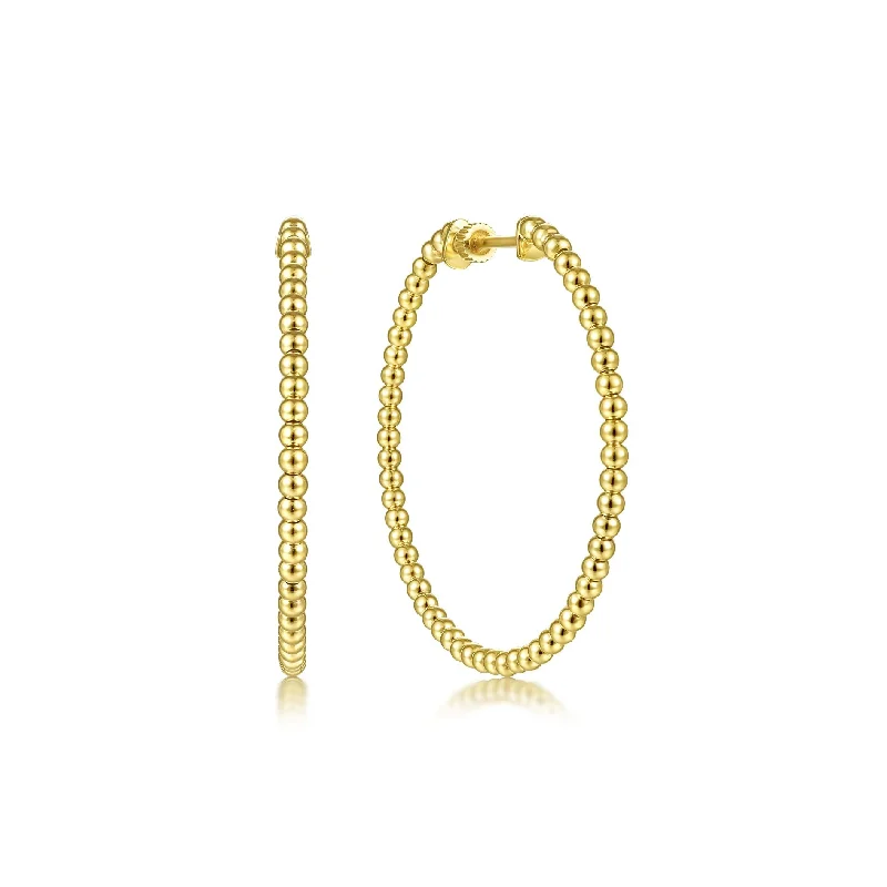 classic diamond solitaire earrings 14K Yellow Gold 40mm Beaded Round Hoops