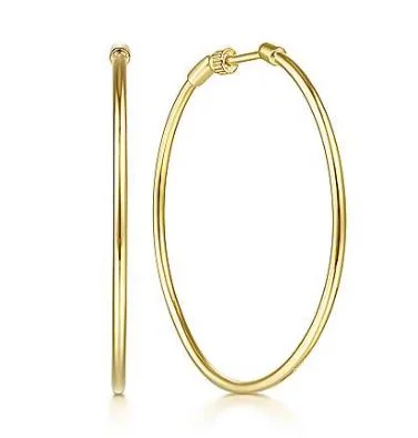 diamond halo pendant necklace 14K Yellow Gold 40mm Plain Round Classic Hoops