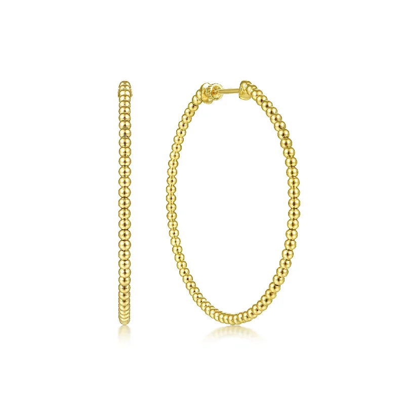 handmade leather pendant necklace 14K Yellow Gold 50mm Beaded Round Hoops
