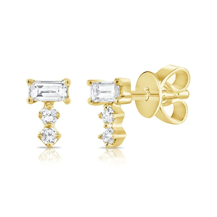 men’s silver wedding band 14K Yellow Gold Baguette Diamond Earrings