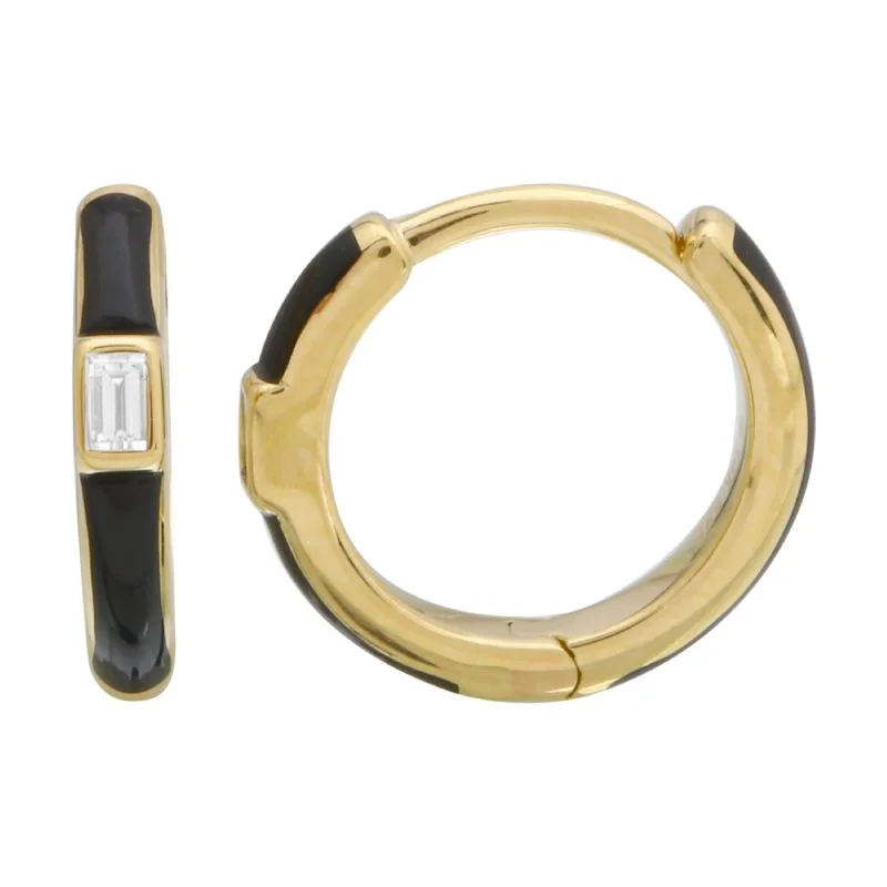 hypoallergenic earrings for sensitive ears 14k Yellow Gold Black Enamel & Diamond Huggie Earrings hypoallergenic earrings for sensitive ears 14k Yellow Gold Black Enamel & Diamond Huggie Earrings