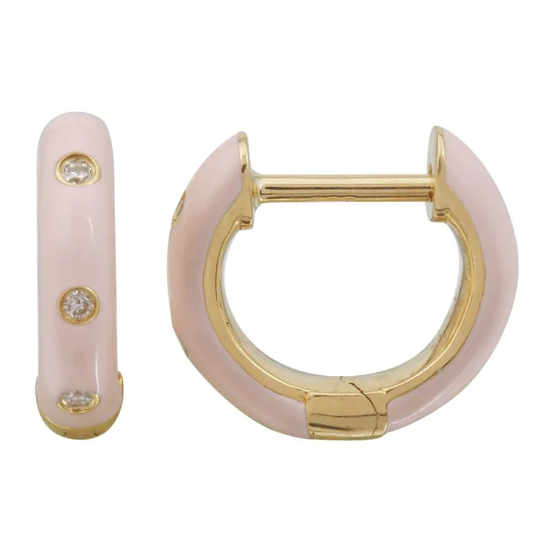 gold choker necklace simple 14K Yellow Gold Blush Enamel & Diamond Huggie Earrings