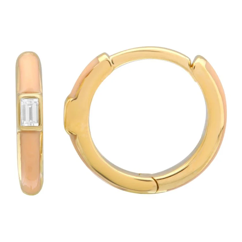 waterproof beach anklet stainless steel 14k Yellow Gold Blush Enamel & Diamond Huggie Earrings