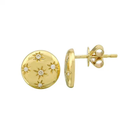 vintage gold engagement ring 14k Yellow Gold Button Diamond Stud Earrings