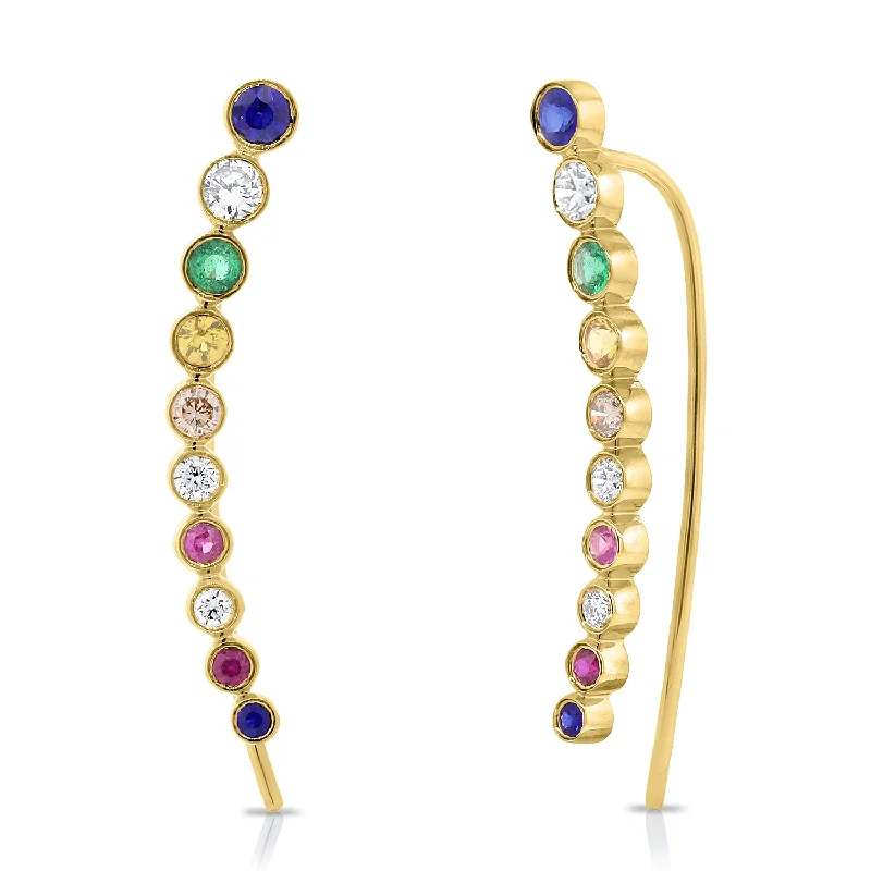 handmade clay bead earrings 14K Yellow Gold Colored Stone Ear Climbers