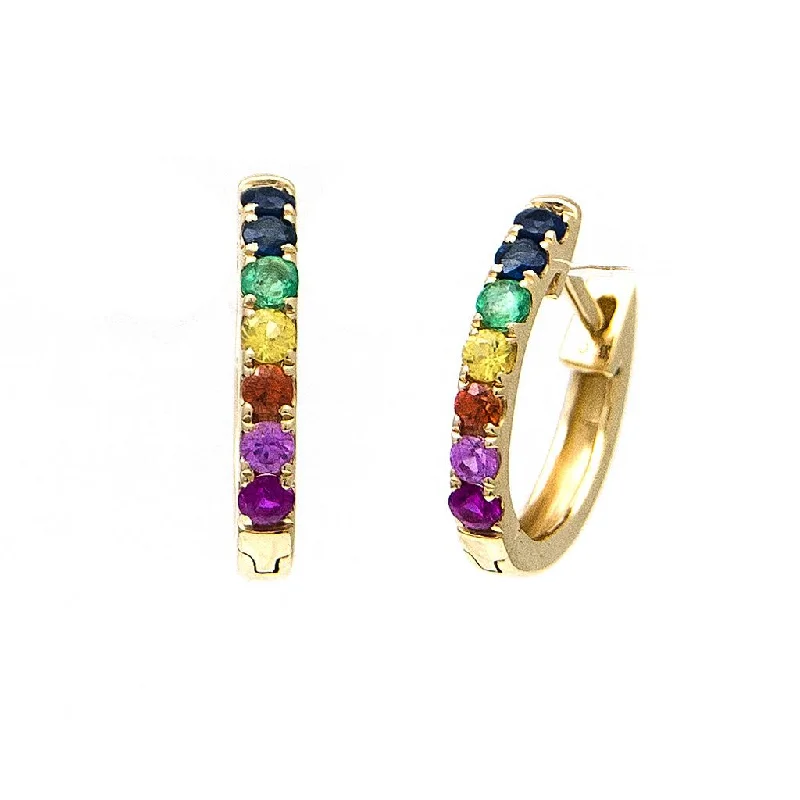 elegant pearl necklace with diamonds 14K Yellow Gold Colored Stone Hoop Earrings