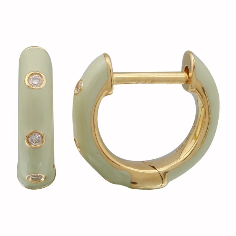 men’s black titanium ring 14k Yellow Gold Cool Grey Enamel & Diamond Huggie Earrings