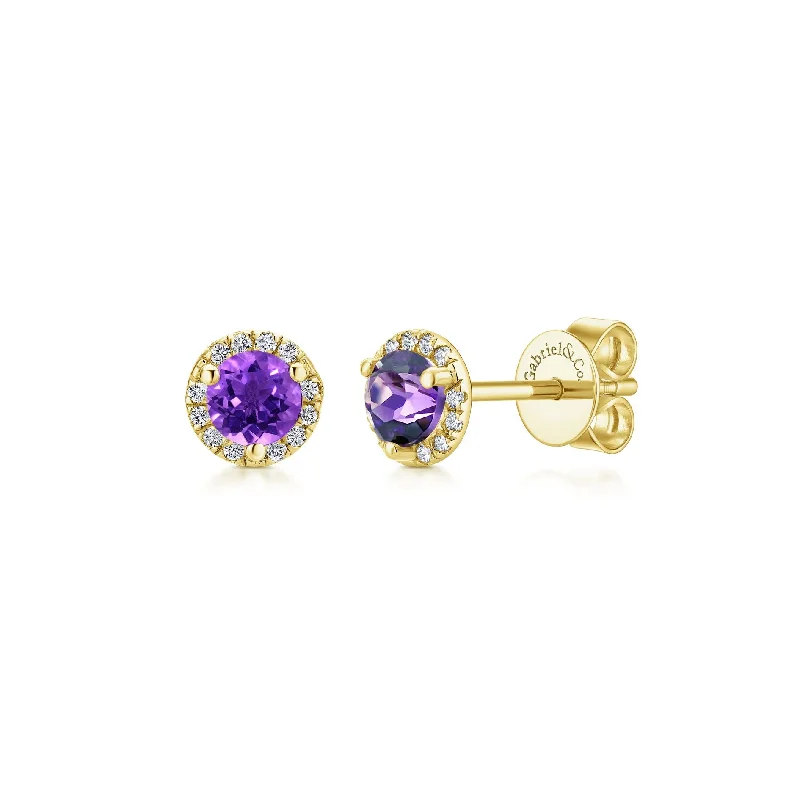 vintage art deco sapphire ring 14K Yellow Gold Diamond and Amethyst Stud Earrings
