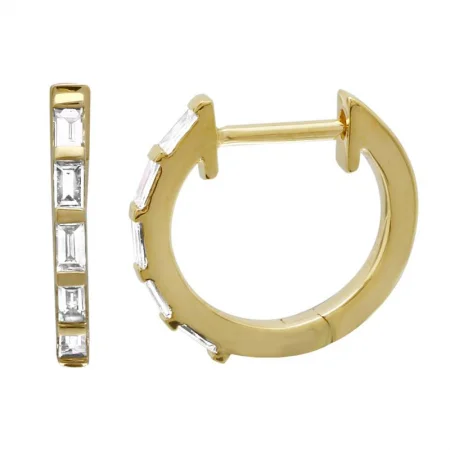 sleek black titanium ring 14k Yellow Gold Diamond Baguette Huggie Earrings