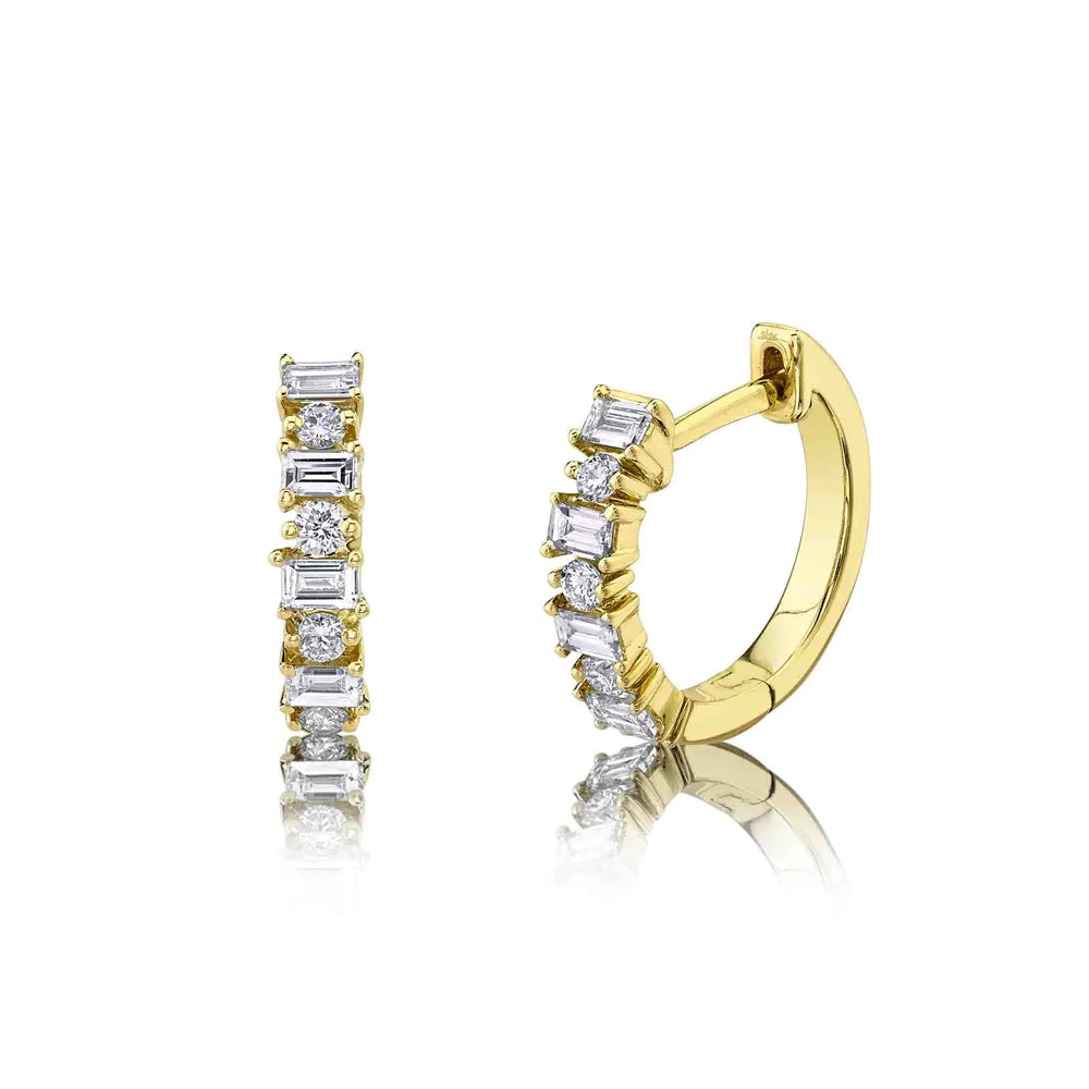sterling silver dragonfly pendant 14K Yellow Gold Diamond Baguette Huggie Earrings