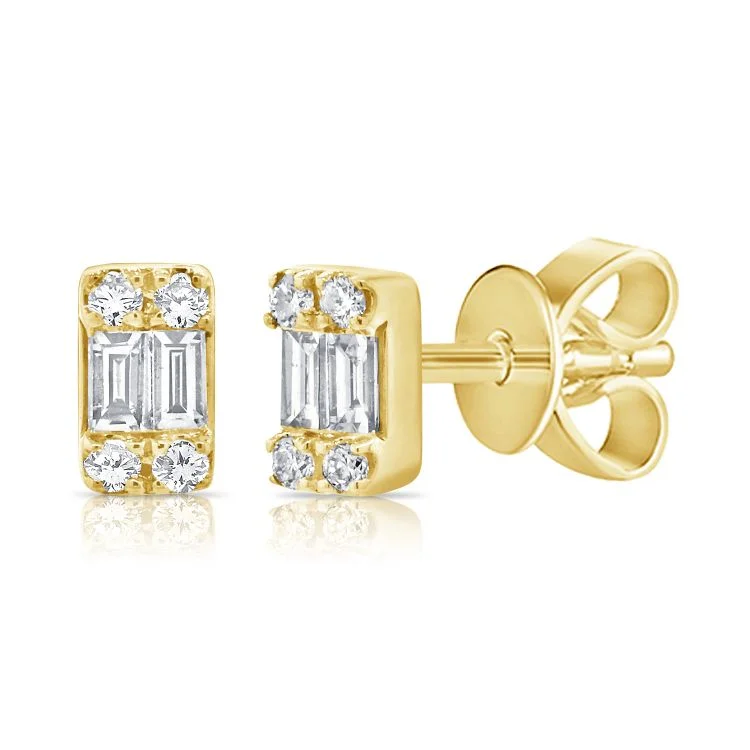 sapphire princess cut ring 14K Yellow Gold Diamond + Baguette Mini Stud Earrings