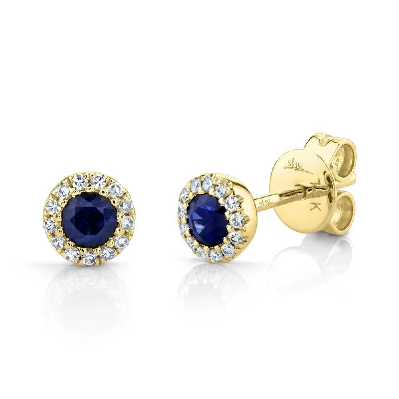 white topaz stacking rings 14K Yellow Gold Diamond + Blue Sapphire Earrings