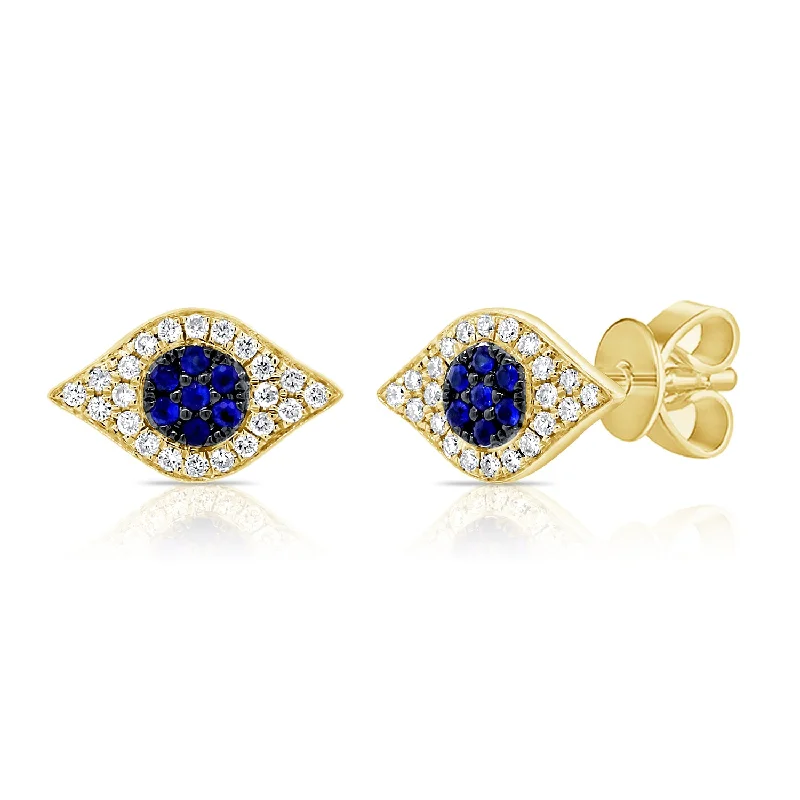 silver dragon claw ring 14K Yellow Gold Diamond + Blue Sapphire Evil Eye Earrings