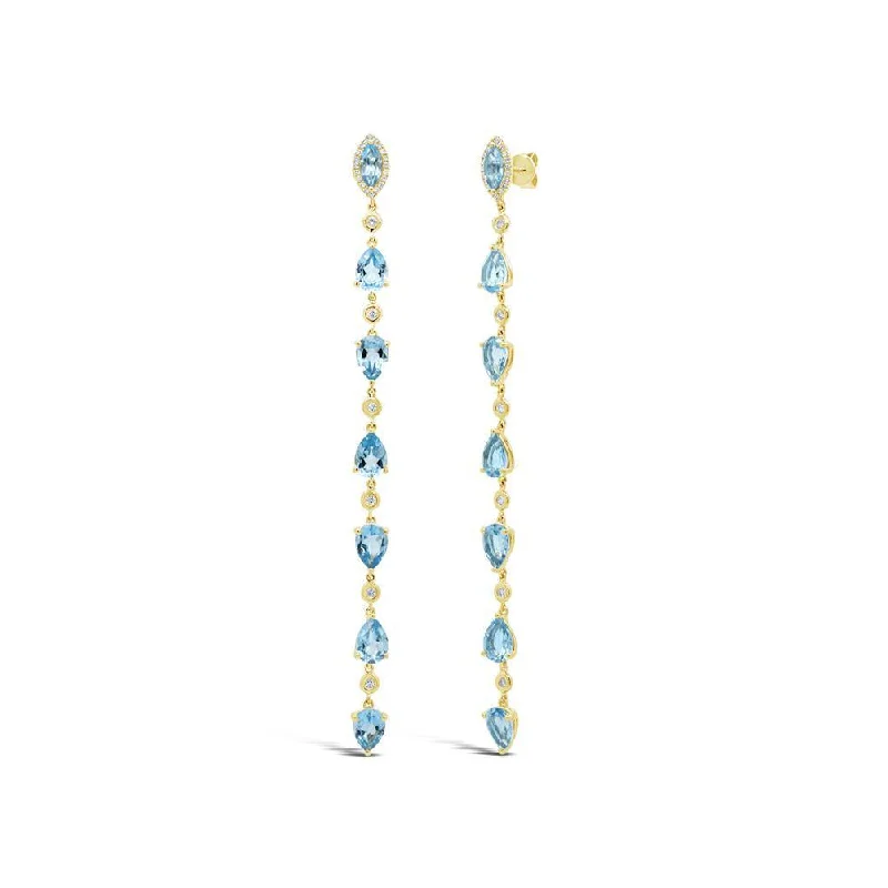 minimalist black pearl necklace 14K Yellow Gold Diamond + Blue Topaz Earrings