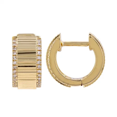 unique silver branch ring 14K Yellow gold Diamond Border Fluted Huggie Hoop Earrings unique silver branch ring 14K Yellow gold Diamond Border Fluted Huggie Hoop Earrings