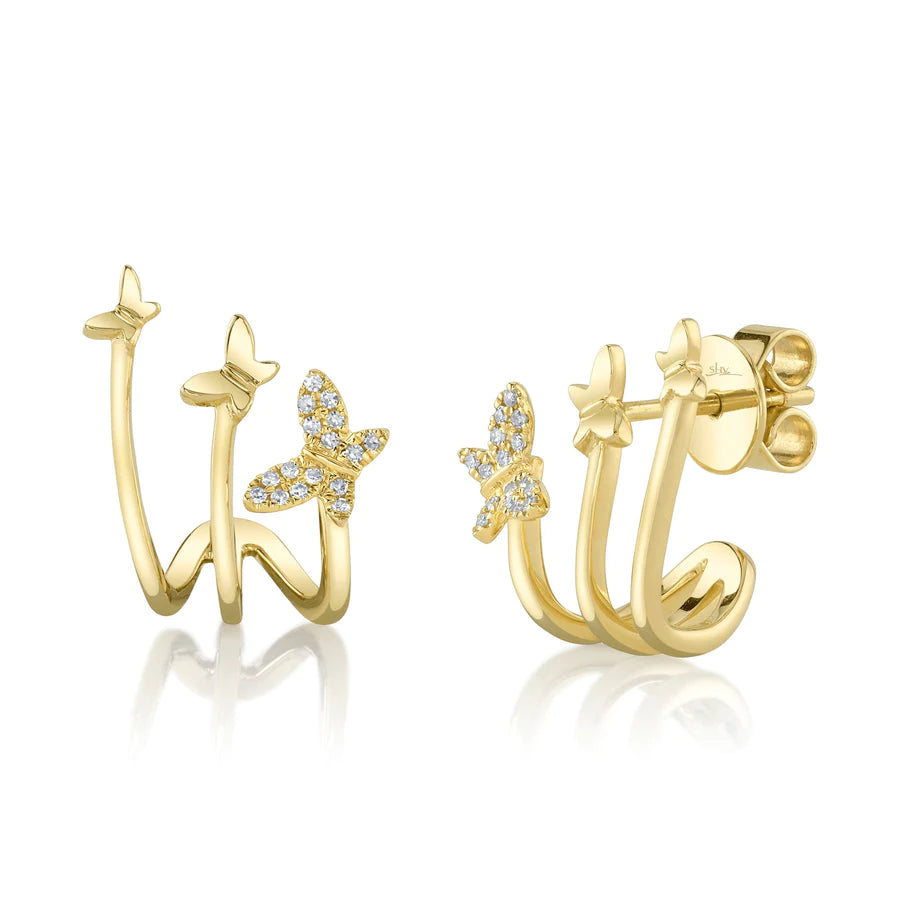 dainty feather charm necklace 14K Yellow Gold Diamond Butterfly Earrings