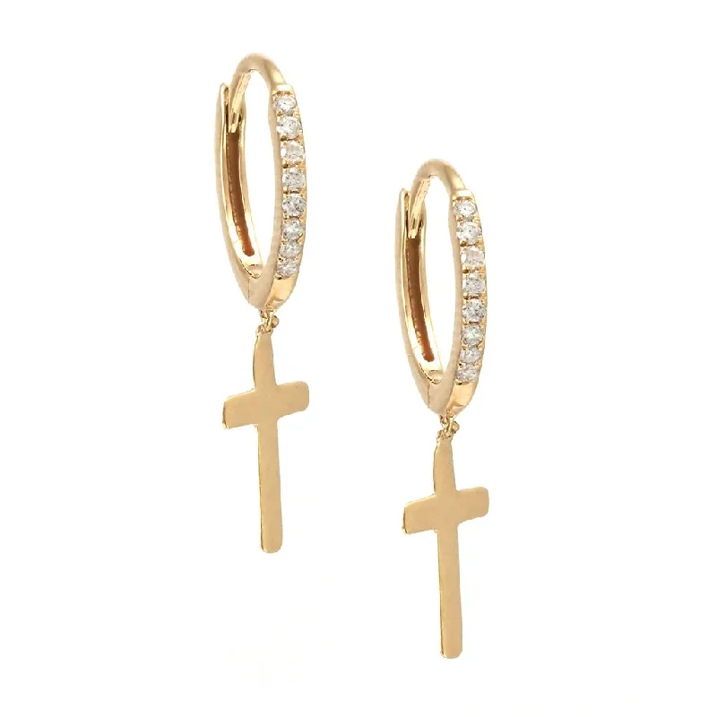 statement silver feather earrings 14k Yellow Gold Diamond Cross Earrings