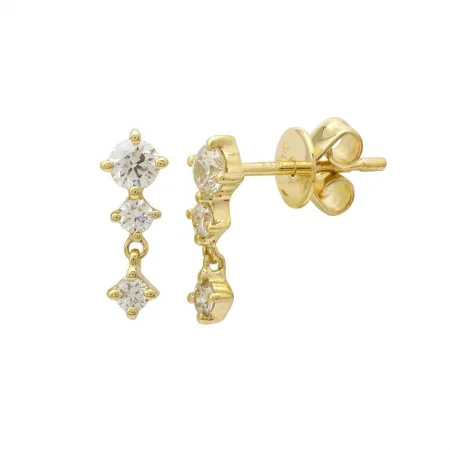 thin gold wire earrings 14k Yellow Gold Diamond Dangle Stud Earrings
