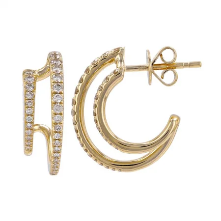 sterling silver arrow ring 14K Yellow Gold Diamond Double Huggie Earrings