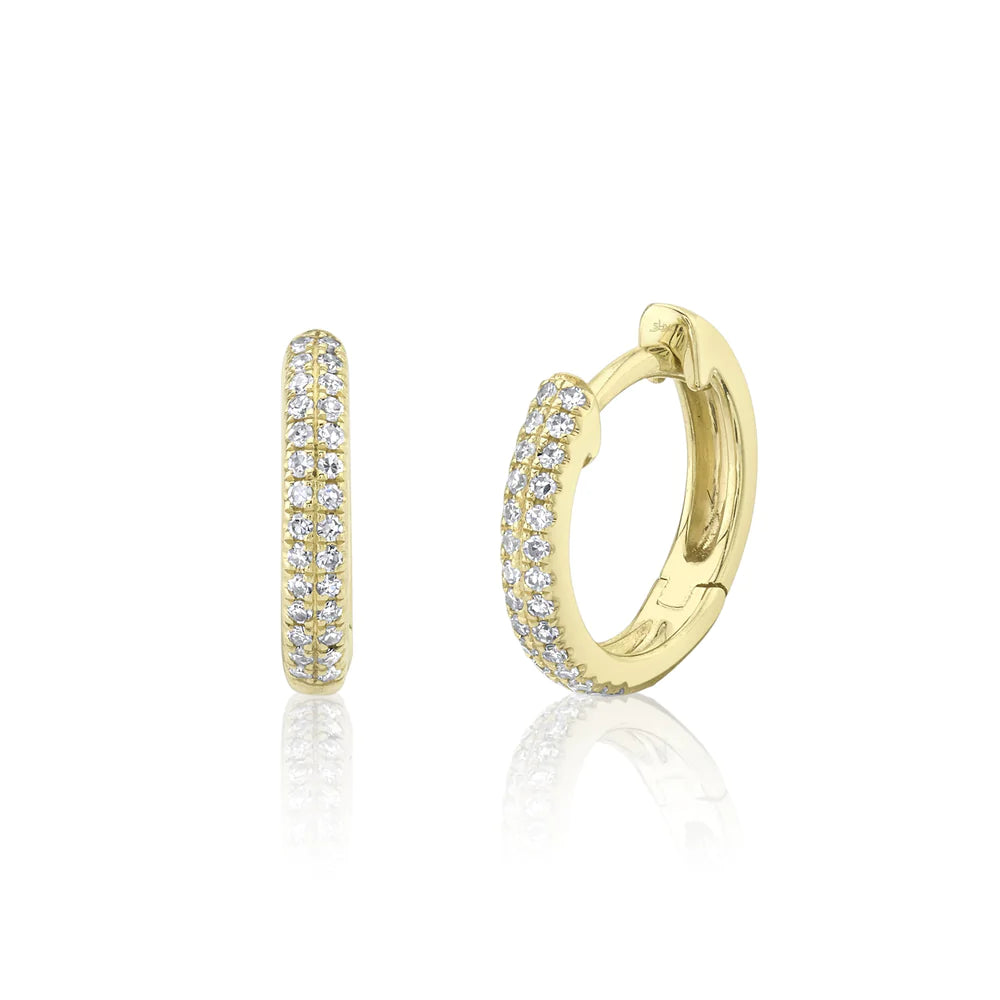 rose gold ring with diamonds 14K Yellow Gold Diamond Double Row Huggie Earrings